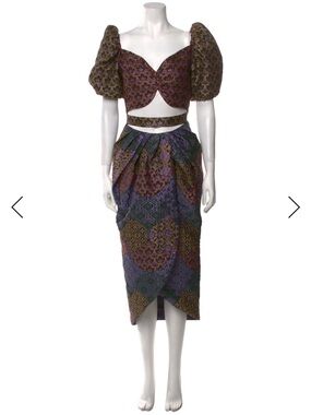 Autumn Adeigbo Purple and Olive Patterned Midi Dress
